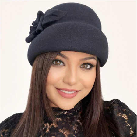 Palarie dama din fetru lux tip toca MISS MAGIC (NEGRU) - marime unica, reglabila [2]