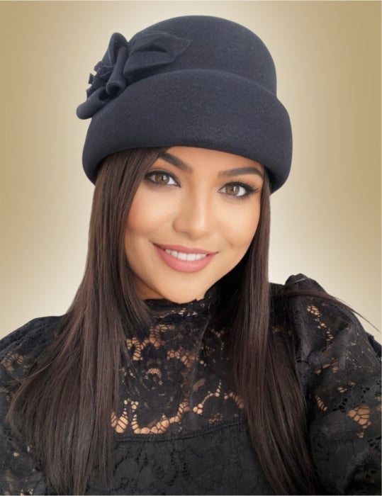 Palarie dama din fetru lux tip toca MISS MAGIC (NEGRU) - marime unica, reglabila [2]