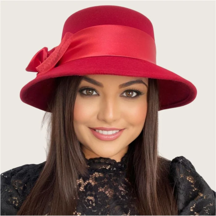 Palarie  de dama din fetru lux VENETIA LUX (ROSIE) - marime unica, reglabila [8]