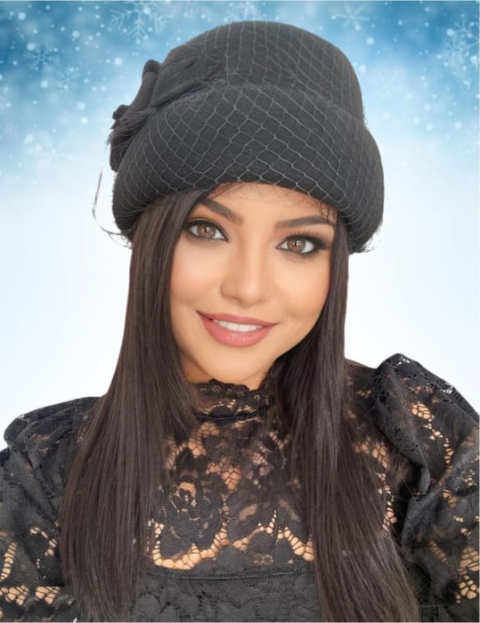 Palarie dama tip toca cu voaleta MAGIC LUX (NEGRU) - marime unica, reglabila [3]
