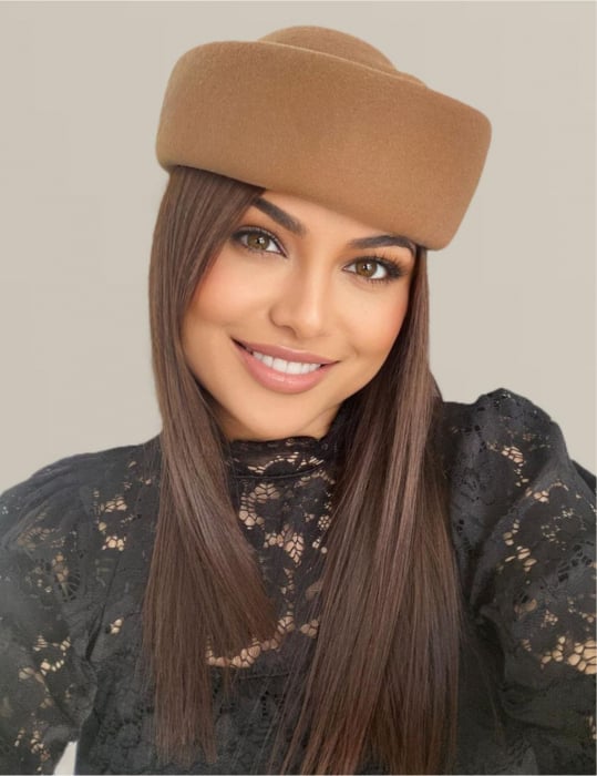 Palarie dama tip toca din fetru lux CONTESA LUX (MARO cappuccino) - marime unica, reglabila [2]
