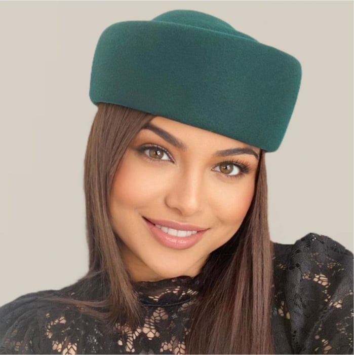 Palarie dama tip toca din fetru lux CONTESA LUX (VERDE persan) - marime unica, reglabila [3]