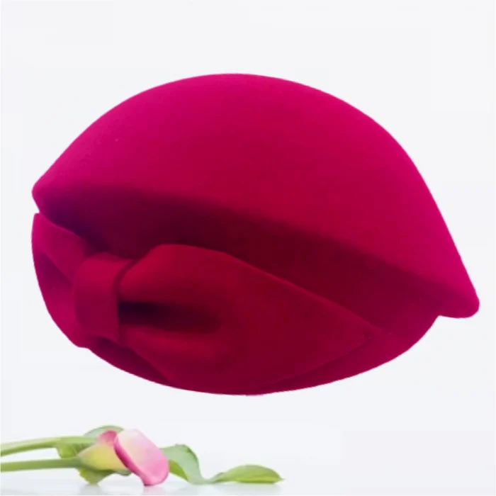 Palarie dama tip toca din fetru lux cu funda eleganta PRINCESS LUX (ROSU) - marime unica, reglabila [3]