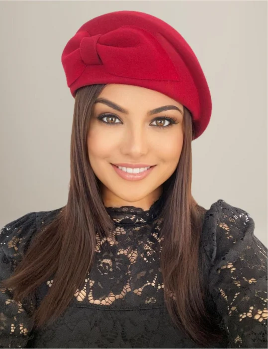 Palarie dama tip toca din fetru lux cu funda eleganta PRINCESS LUX (ROSU) - marime unica, reglabila [2]