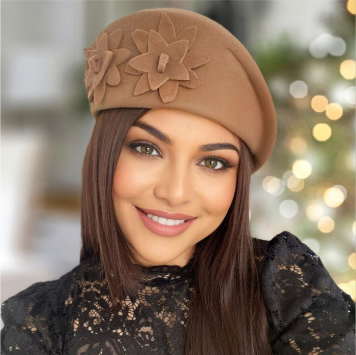 Palarie dama tip toca din fetru lux DUCESA LUX (MARO cappuccino) - marime unica, reglabila [3]
