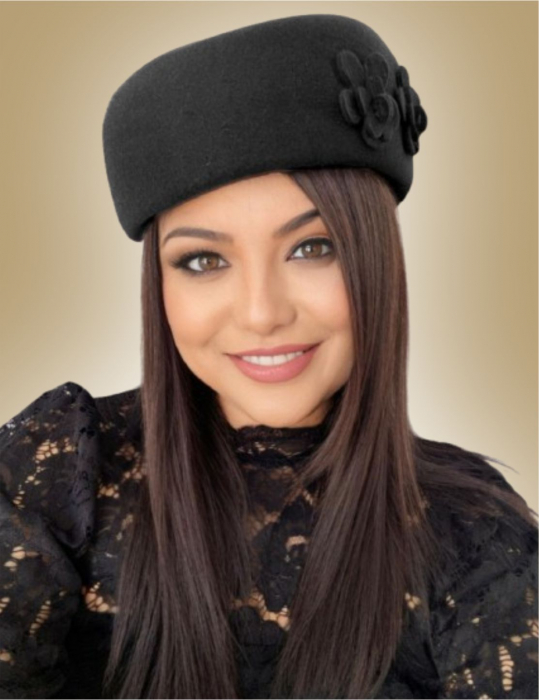 Palarie dama tip toca din fetru lux MARCHIZA LUX (NEGRU) - marime unica, reglabila [2]