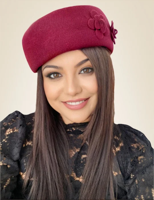 Palarie dama tip toca din fetru lux MARCHIZA LUX (GRENA) - marime unica, reglabila [2]
