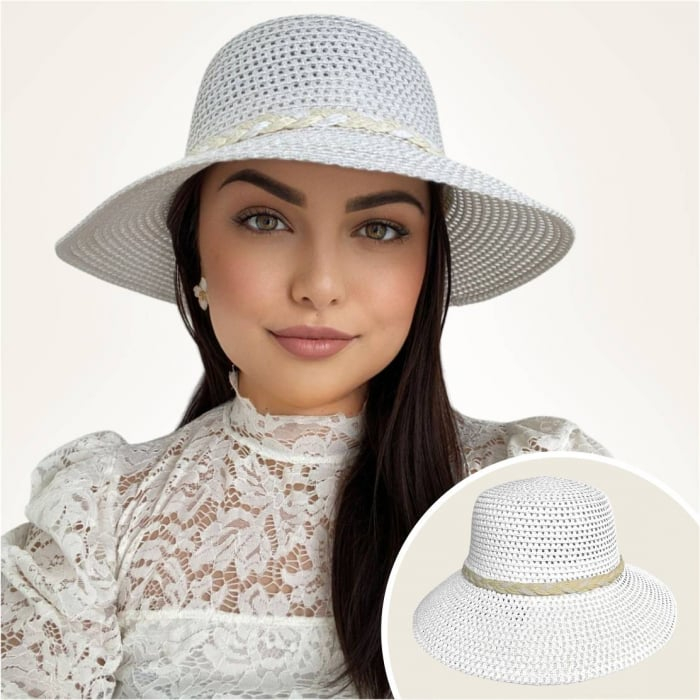 Palarie de soare de lux cu boruri rotunde medii SIDONIA LUX (ALB) - marime unica, reglabila [3]
