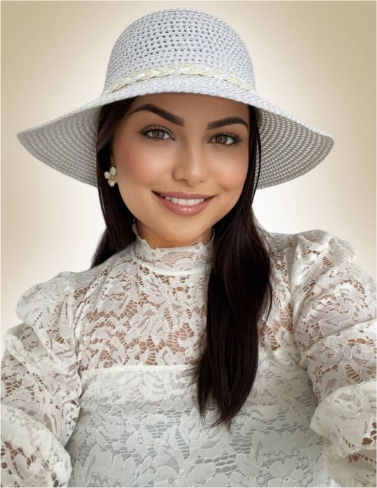 Palarie de soare de lux cu boruri rotunde medii SIDONIA LUX (ALB) - marime unica, reglabila [2]