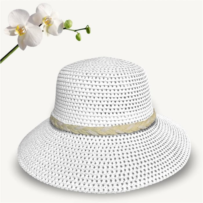 Palarie de soare de lux cu boruri rotunde medii SIDONIA LUX (ALB) - marime unica, reglabila [4]