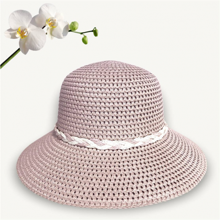 Palarie de soare de lux cu boruri rotunde medii SIDONIA LUX (ROZ pudra) - marime unica, reglabila [4]