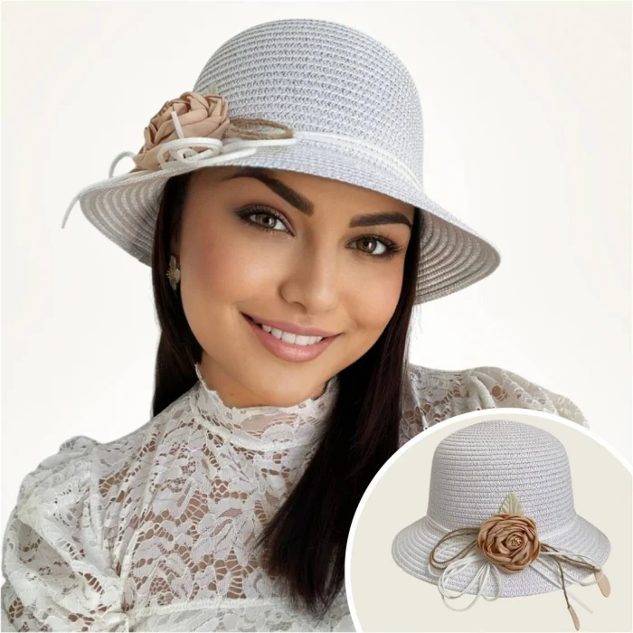 Palarii dama boruri rotunde mici CALIPSO CHIC- palarie alb, reglabila [3]