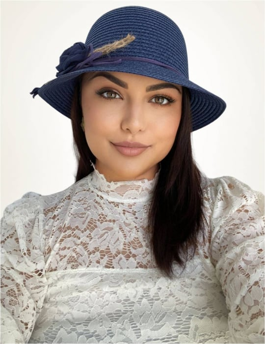 Palarie de soare de lux cu boruri rotunde mici CALIPSO CHIC (BLEUMARIN) - marime unica, reglabila [2]