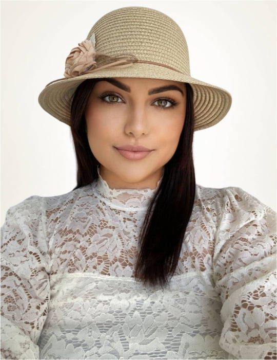 Palarie de soare de lux cu boruri rotunde mici CALIPSO CHIC (CREM inchis) - marime unica, reglabila [2]
