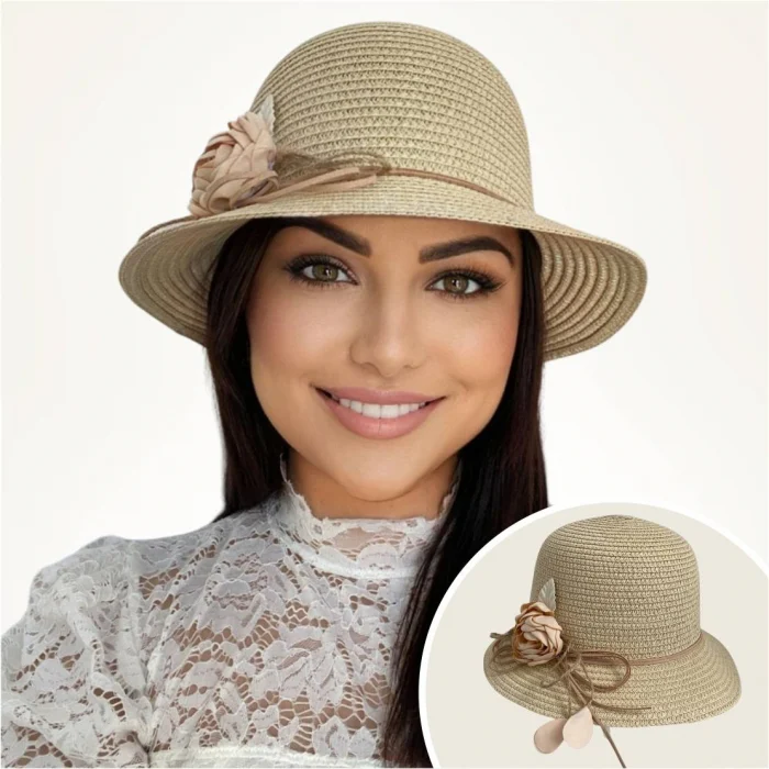 Palarie de soare de lux cu boruri rotunde mici CALIPSO CHIC (CREM inchis) - marime unica, reglabila [3]