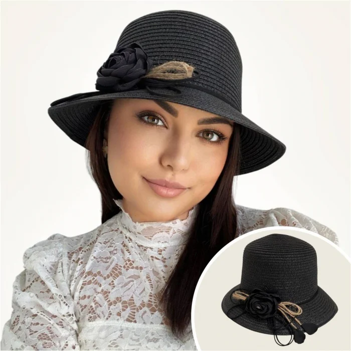 Palarie de soare de lux cu boruri rotunde mici CALIPSO CHIC (NEGRU) - marime unica, reglabila [3]
