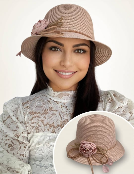 Palarie de soare de lux cu boruri rotunde mici CALIPSO CHIC (ROZ pudra) - marime unica, reglabila [2]