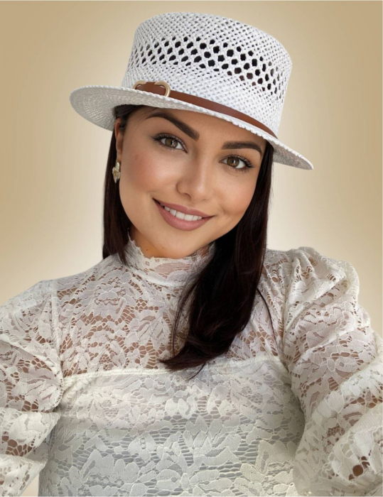 Palarie dama de lux cu boruri rotunde mici KALINDA LUX (ALB) - marime unica, reglabila [2]