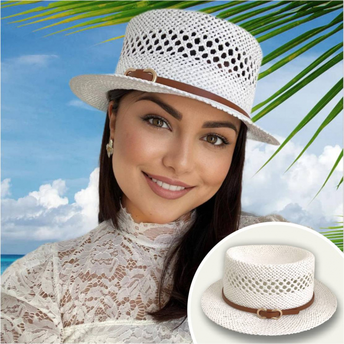 Palarie dama de lux cu boruri rotunde mici KALINDA LUX (ALB) - marime unica, reglabila [3]