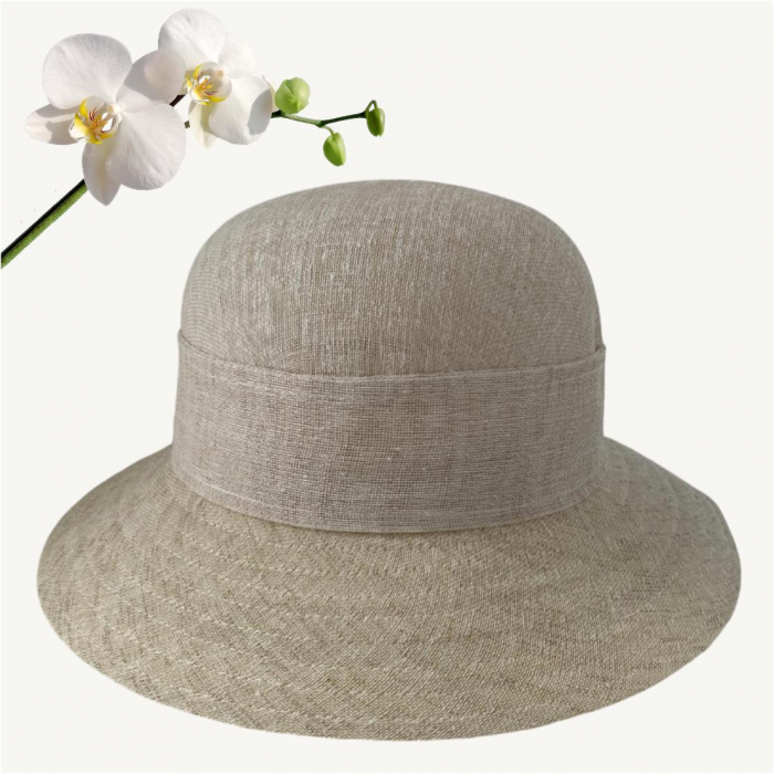 Palarie de soare de lux din in cu semifunda PERLA LUX (CREM perlat) - marime unica, reglabila [4]