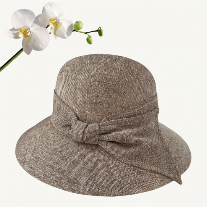 Palarie de soare de lux din in cu semifunda PERLA LUX (MARO perlat) - marime unica, reglabila [3]