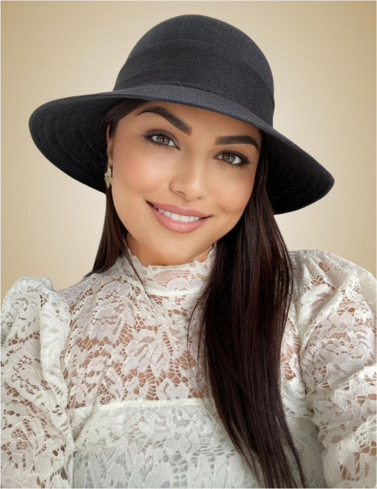 Palarie de soare de lux din in cu semifunda PERLA LUX (NEGRU) - marime unica, reglabila [2]