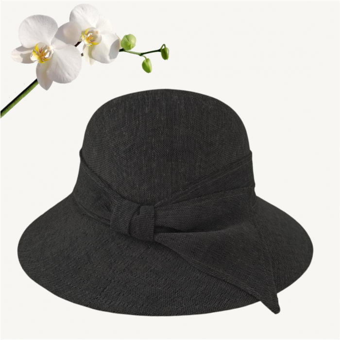 Palarie de soare de lux din in cu semifunda PERLA LUX (NEGRU) - marime unica, reglabila [3]