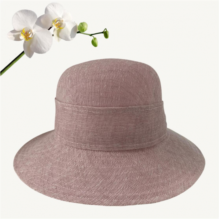 Palarie de soare de lux din in cu semifunda PERLA LUX (ROZ perlat) - marime unica, reglabila [3]