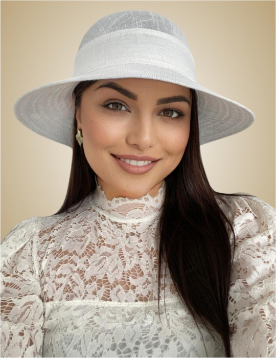 Palarie de soare de lux din in cu semifunda PERLA LUX (ALB) - marime unica, reglabila [2]