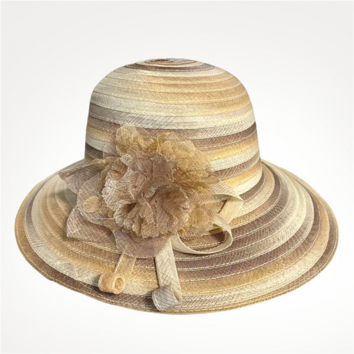 Palarie de soare de lux din organza satinata VENETIA CHIC (CREM+ARAMIU) - marime unica, reglabila [5]