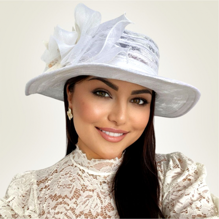 Palarie de soare de lux din organza Sofia Lux  (ALB) - marime unica, reglabila [2]