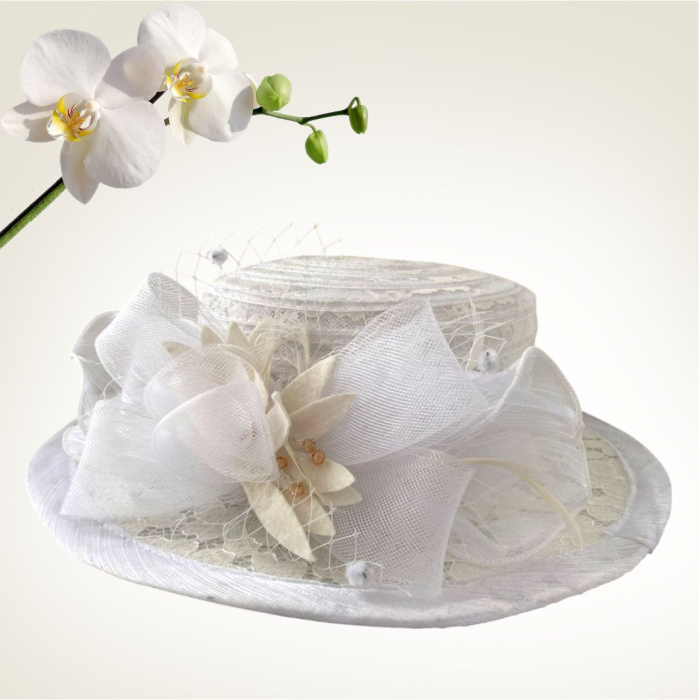 Palarie de soare de lux din organza Sofia Lux  (ALB) - marime unica, reglabila [3]