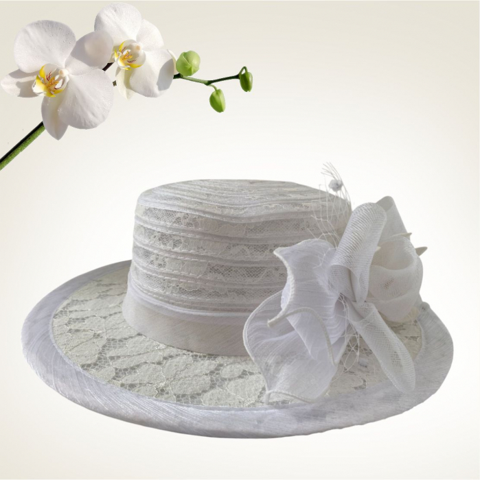 Palarie de soare de lux din organza Sofia Lux  (ALB) - marime unica, reglabila [4]