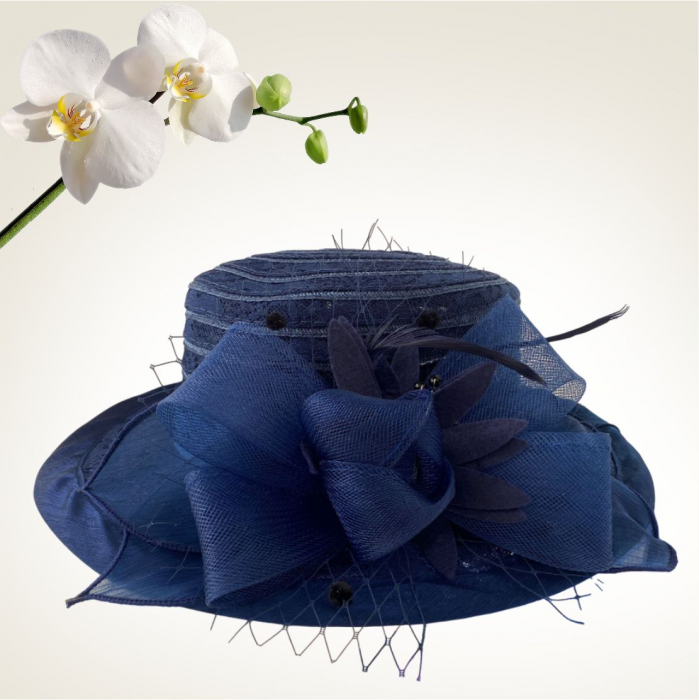 Palarie de soare de lux din organza Sofia Lux  (BLEUMARIN) - marime unica, reglabila [3]