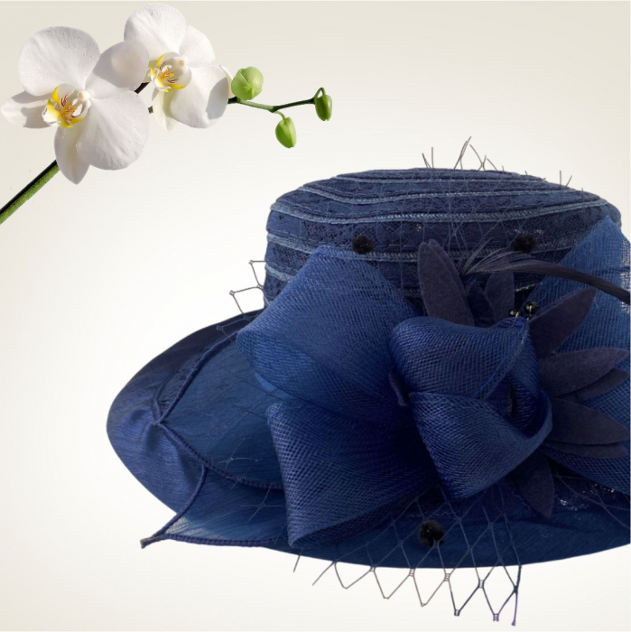 Palarie de soare de lux din organza Sofia Lux  (BLEUMARIN) - marime unica, reglabila [4]