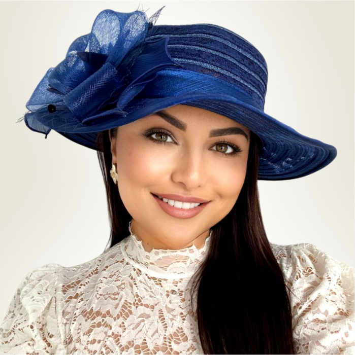 Palarie de soare de lux din organza Sofia Lux  (BLEUMARIN) - marime unica, reglabila [2]