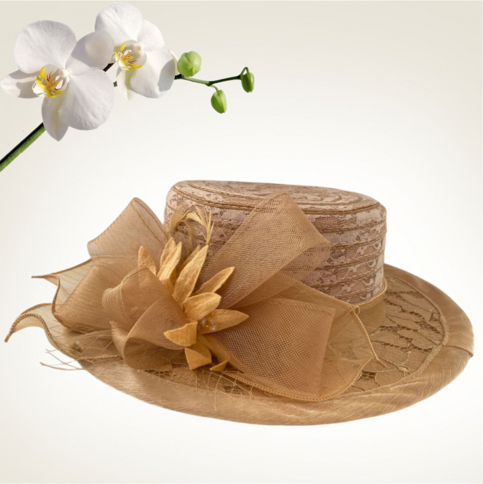 Palarie de soare de lux din organza Sofia Lux  (MARO cappucino) - marime unica, reglabila [3]