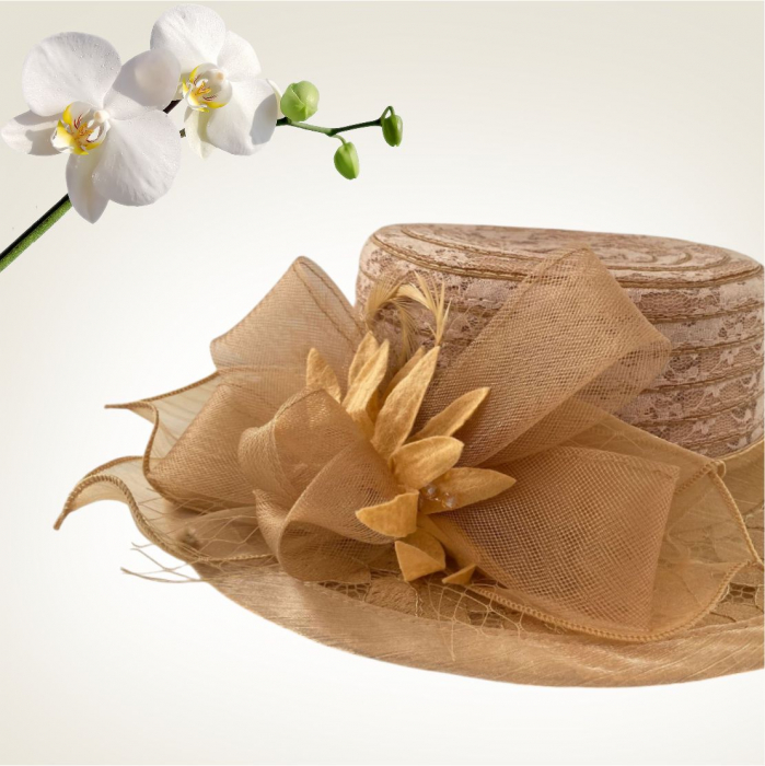 Palarie de soare de lux din organza Sofia Lux  (MARO cappucino) - marime unica, reglabila [4]