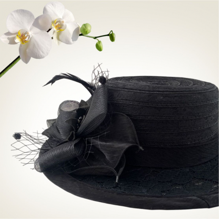 Palarie de soare de lux din organza Sofia Lux  (NEGRU) - marime unica, reglabila [4]