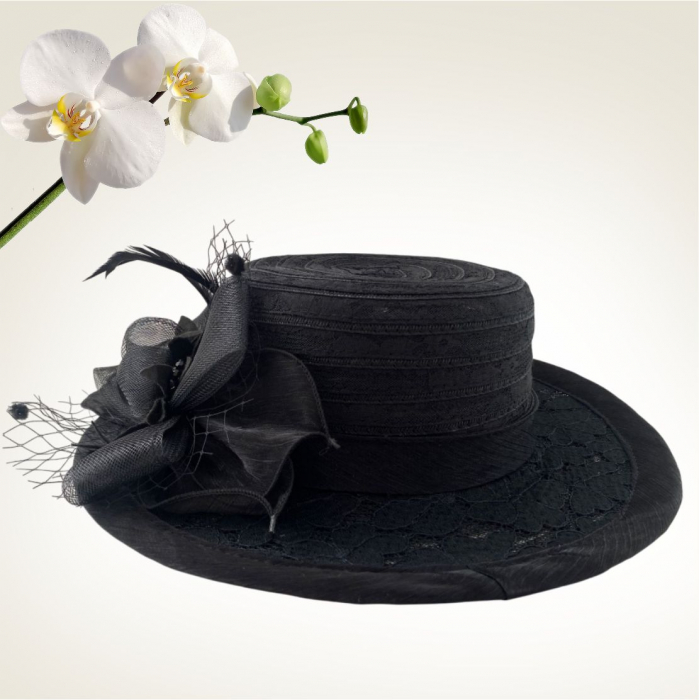 Palarie de soare de lux din organza Sofia Lux  (NEGRU) - marime unica, reglabila [3]