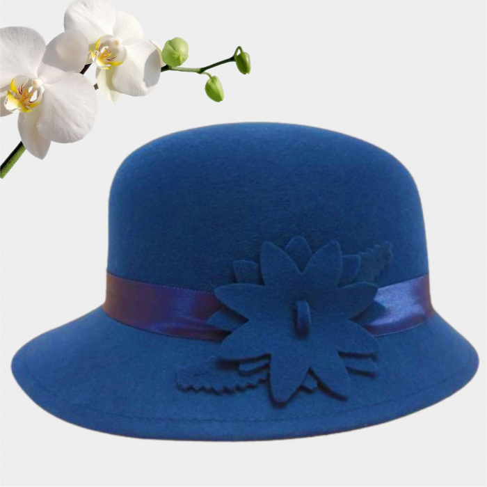 Palarie din fetru lux cu boruri delicate BARONESS LUX (ALBASTRU) - marime unica, reglabila [4]