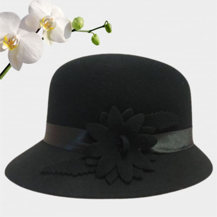 Palarie din fetru lux cu boruri delicate BARONESS LUX (NEGRU) - marime unica, reglabila [3]