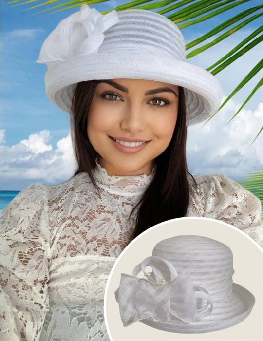Palarie soare de lux din dantela cu boruri rulate Carla Lux (ALB) - marime unica, reglabila [2]