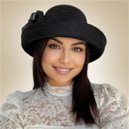 Palarie dama de lux din dantela cu boruri rulate Carla Lux (NEGRU) - marime unica, reglabila [3]