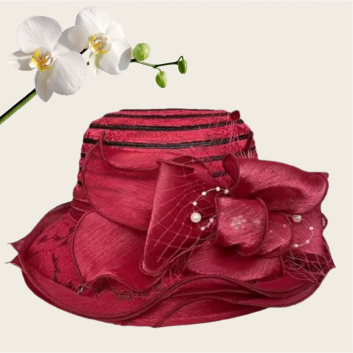 Palarie soare de lux din organza cu margini dantelate SPLENDOR LUX (GRENA) - marime unica, reglabila [4]