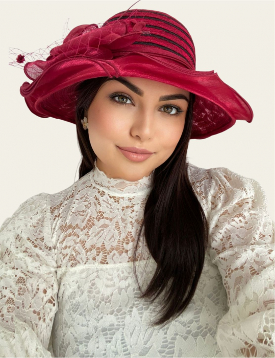 Palarie soare de lux din organza cu margini dantelate SPLENDOR LUX (GRENA) - marime unica, reglabila [2]