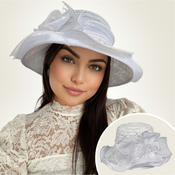 Palarie soare de lux din organza cu margini dantelate SPLENDOR LUX  (ALB) - marime unica, reglabila [3]