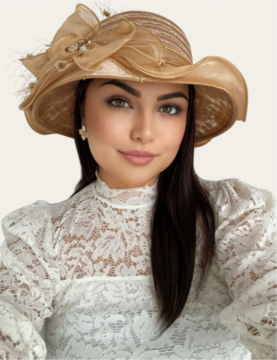 Palarie soare de lux din organza cu margini dantelate SPLENDOR LUX  (MARO aramiu) - marime unica, reglabila [2]