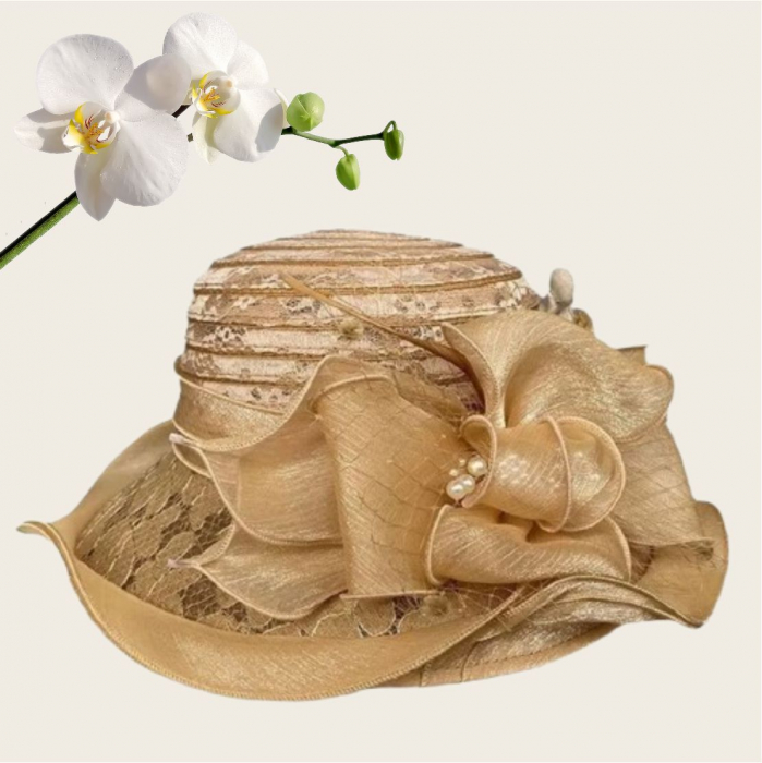 Palarie soare de lux din organza cu margini dantelate SPLENDOR LUX  (MARO aramiu) - marime unica, reglabila [4]