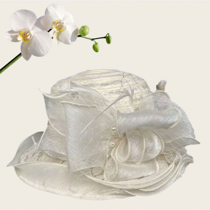 Palarie soare de lux din organza cu margini dantelate SPLENDOR LUX  (CREM) - marime unica, reglabila [4]